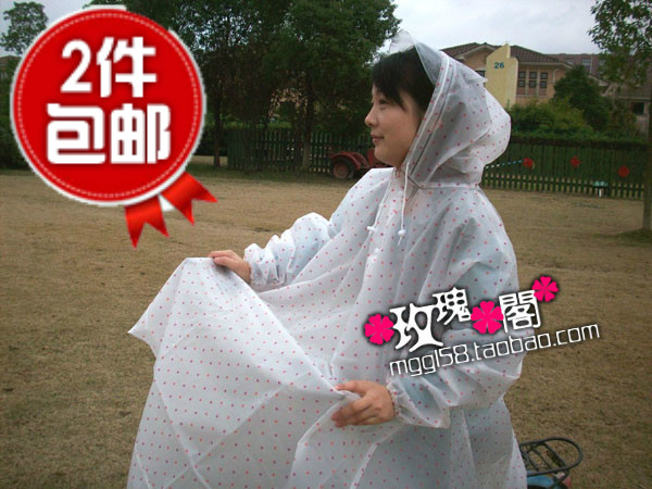 free shipping  Eco-friendly eva polka dot hooded bicycle transparent poncho   raincoat