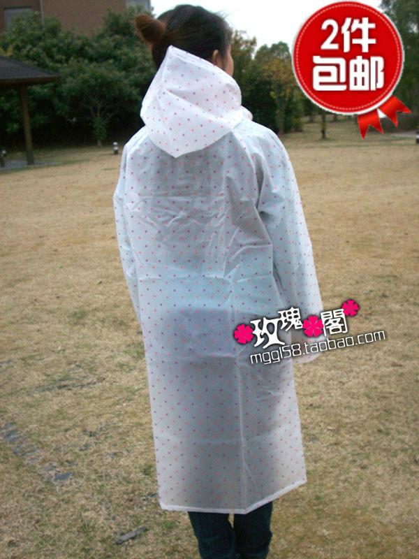 free shipping  Eco-friendly eva polka dot hooded one piece transparent  gauze Size fits all  raincoat