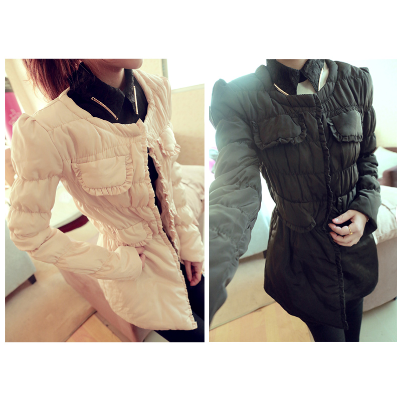 Free Shipping ELAND t11 2013 elegant ruffle hem cotton-padded jacket dress wholesale