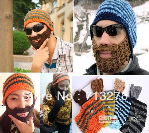 free shipping Elastic knit Beard Hat windproof hedging wool cap size M and L  with 4 color