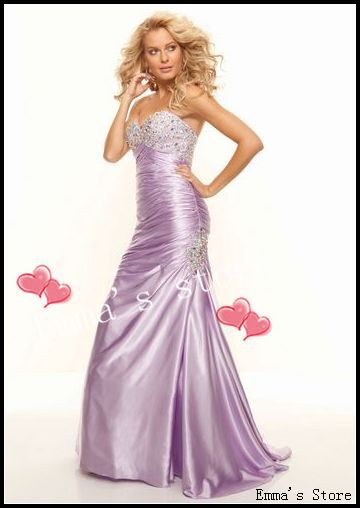 Free Shipping Elegant 2013 New Sexy Mermaid Sheath Sweetheart Pleat Beaded Purple Satin Formal Cute Gowns Quinceanera Dresses