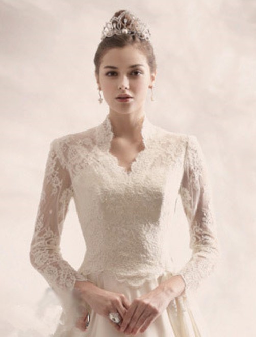 Free Shipping Elegant Charming 2013 Fashion High Neck Long Sleeve Lace Bridal Shawl Wrap Jacket Sheer Bolero Wedding Accessories