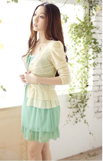 free shipping Elegant female 9212 decoration gold buckle chiffon patchwork outerwear beige Size fits all