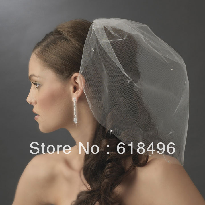 Free shipping Elegant fine bird cage style blusher face bridal veil with scattered swarovski rhinestones