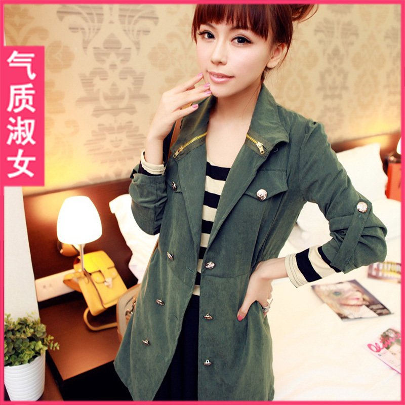 Free shipping !  Elegant gentlewomen summer outerwear 2012 women's military metal zipper slim double breasted c168