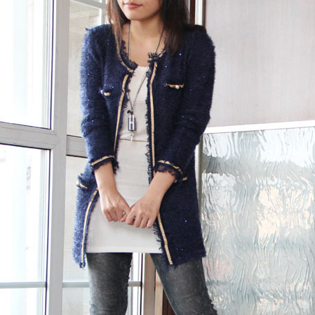 free shipping elegant Peace dove small gold paillette tassel sweater medium-long cardigan