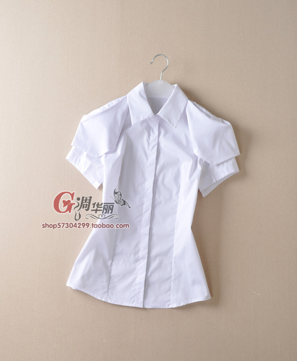 free shipping   elegant puff sleeve slim shirt white collar short-sleeve shirt cs-317