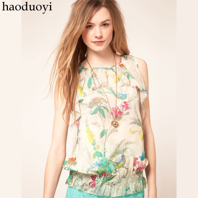 Free Shipping Elegant ruffle flower short-sleeve chiffon shirt elastic waist 6 full