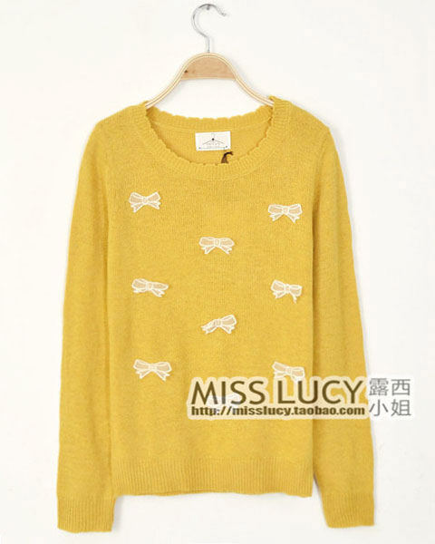Free Shipping Elegant sweet exquisite three-dimensional bow lace collar long-sleeve pullover sweater 6 wholesale