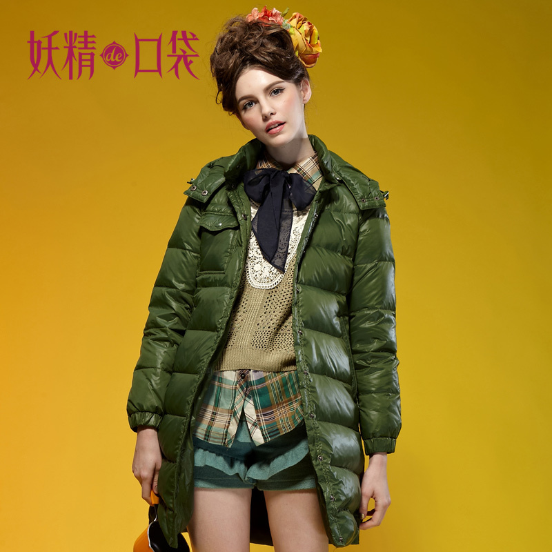 Free shipping ELF SACK bird winter vintage big pocket long design light down coat