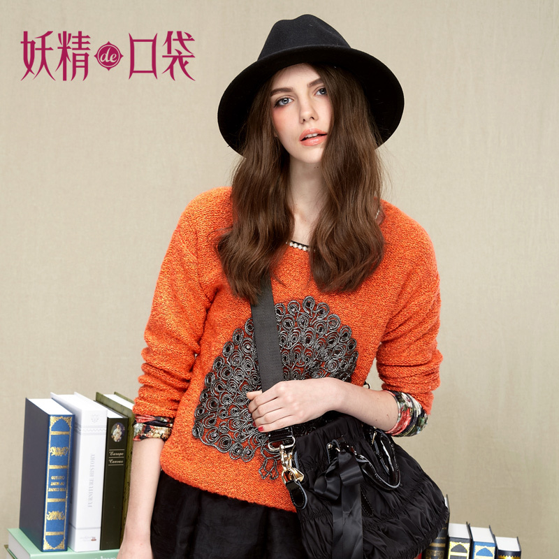 Free shipping ELF SACK winter tantalising beading peacock sweater