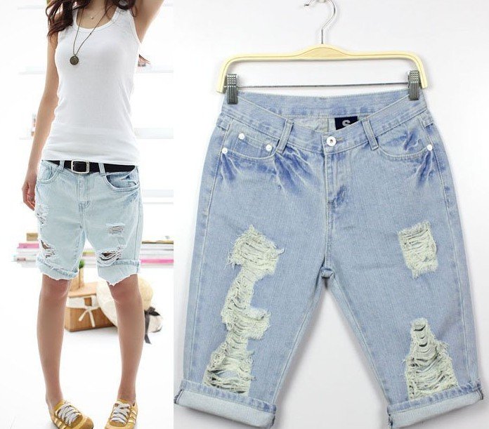 Free Shipping  Embroiderd Dog Pattern women short Jeans Pants, European style hole Denim Jeans lady casual straight pants