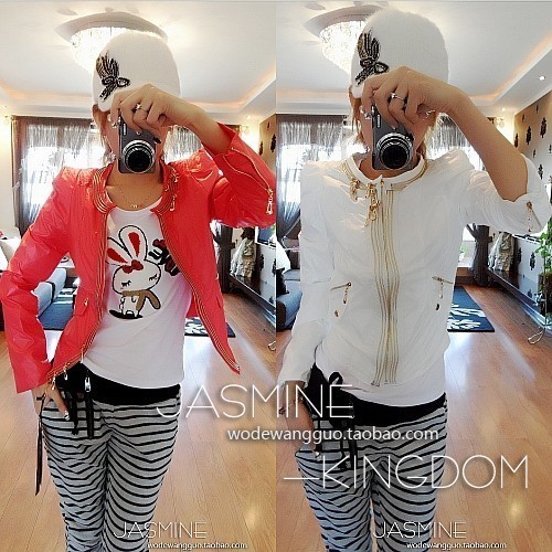 Free Shipping EMS 2013 spring women's fashion short jacket white orange single long-sleeve zipper outerwear 1736