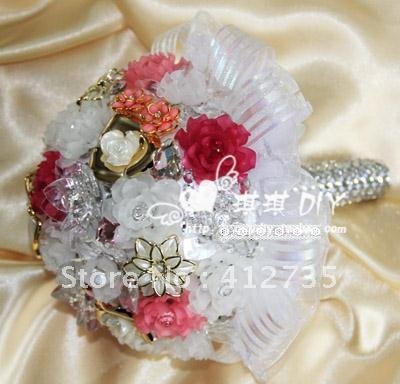 Free Shipping EMS! Luxurious bride flowers bouquet, High simulation diamond crystal rose,decorative flowers with diamond handle