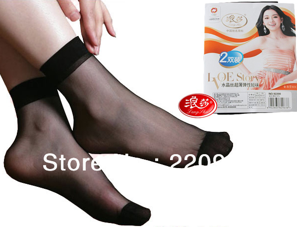 Free Shipping EMS! Wholesale Langsha Wear resistant crystal silk short female ultra-thin transparent socks Retail pack