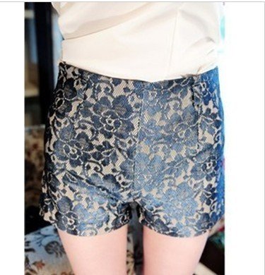 Free Shipping Europe and the United States complex Gulei Si flowers waist Slim shorts   D95-524-35-240