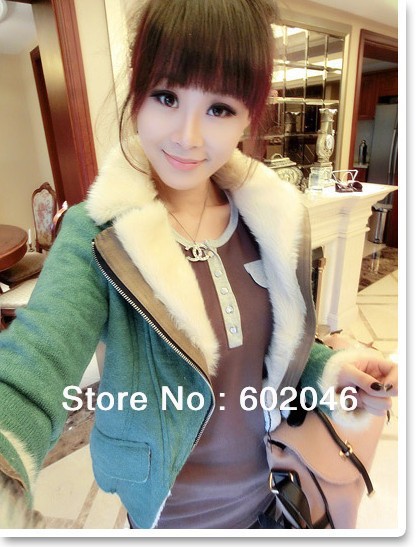 FREE SHIPPING EUROPE AND THE UNITED STATES FUR COLLAR INCLINED ZIPPER BRIEF PARAGRAPH CULTIVATE ONE'S MORALITY LOCOMOTIVE COAT