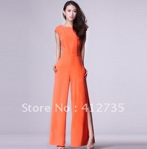 Free Shipping!Europe fashion backless short-sleeved round-neck  wide leg pants jumpsuit