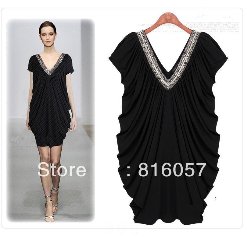 Free shipping Europe Fashion Womens  Nail Beads Collar Short sleeve Dress Black  Wholesale and retail