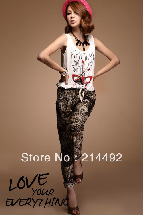 Free Shipping Europe style Personalized Doodle Serpentine Pattern Street Long Jumpsuit  Women