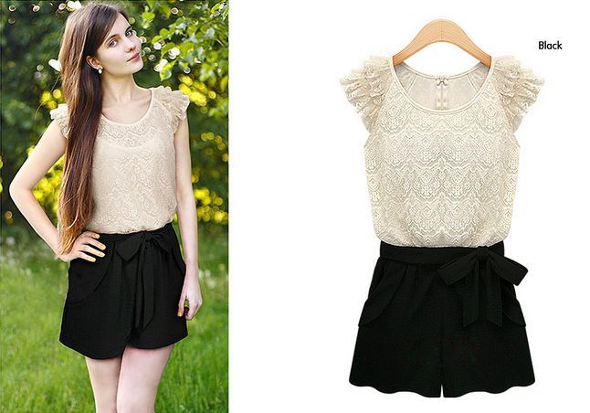 Free Shipping European Aummer Fashion New Arrival Lace Chiffon Jumpsuit Women Clothing  QYF050