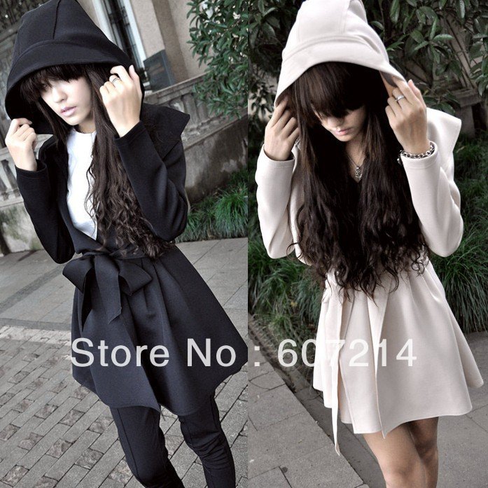 Free Shipping European fashion coat hooded Long coat / woman's coat 2 colors