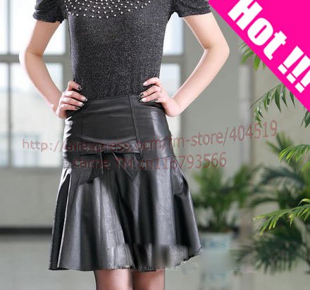 Free shipping + European star Favorite Ladies skirt,Ladies sheep leather skirt with bowknot,short skirt ,flared skirt