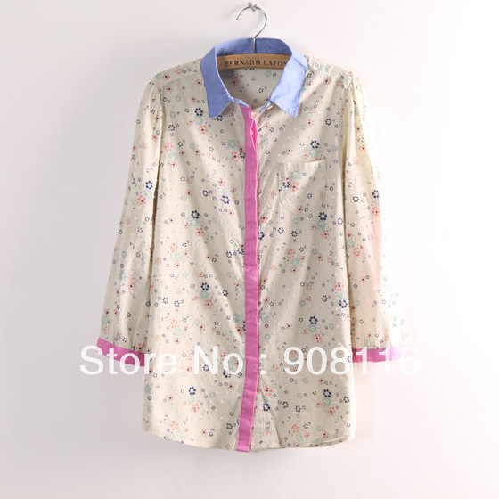 Free shipping,Excellent quality,2013 Korean Women pastoral wind spring color floral shirts/blouse,X2903