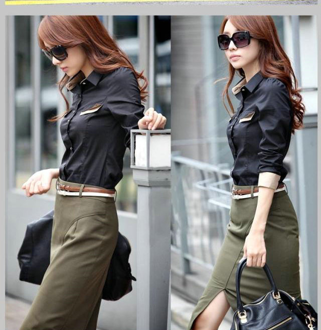 Free shipping,Excellent quality,2013 Women turn-down collar OL formal charming cotton slim shirts/blouse,S,M,L,XL,X2939