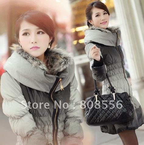 Free shipping excellent quality women's down jacket artificial leather stitching color