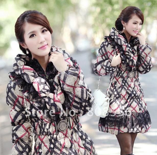 Free shipping excellent quality  women's down jacket lattice pattern warm lace coat