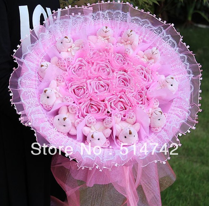 Free shipping Explosion models  The Bear Cartoon bouquets simulation flower decoration flower birthday gift Z-156