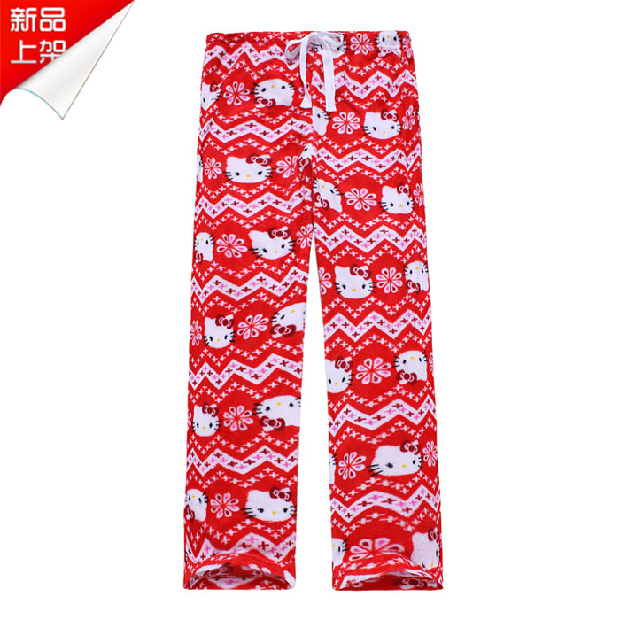 free shipping export Autumn thin coral fleece women's pajama pants hello kitty lounge pants plus size plus size