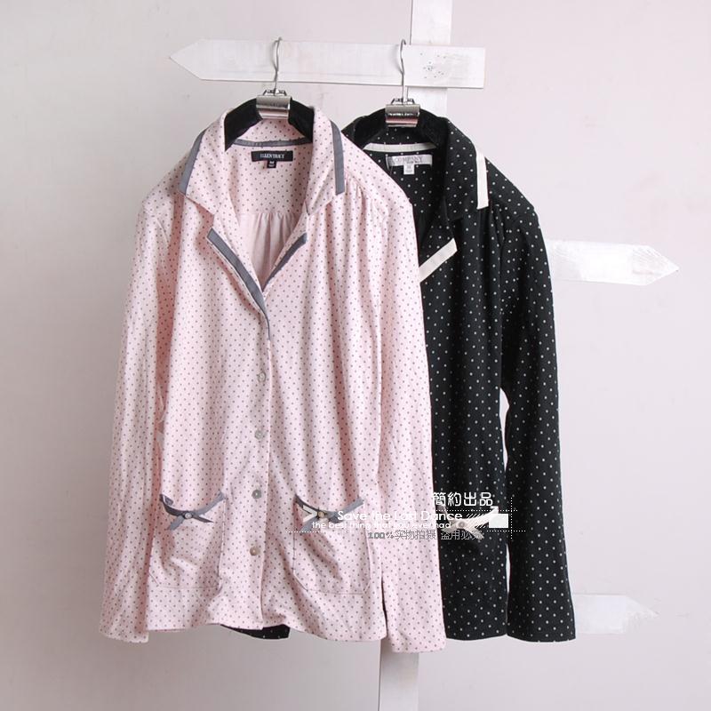 free shipping export Fashion standard knitted cotton spring and autumn polka dot long-sleeve lounge sleepwear Women top
