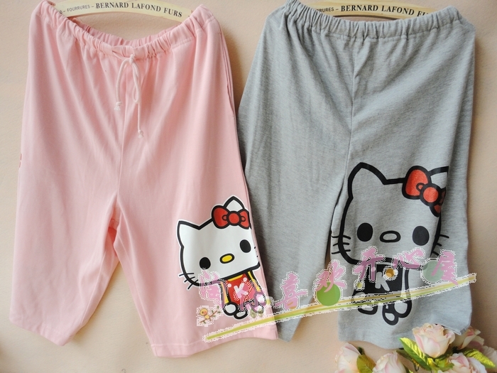 free shipping export Hello kitty female soft knitted cotton loose cartoon lounge pants casual pajama pants