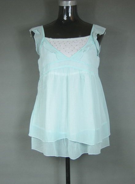 free shipping export Light blue chiffon ruffle sleeve fashion shirt