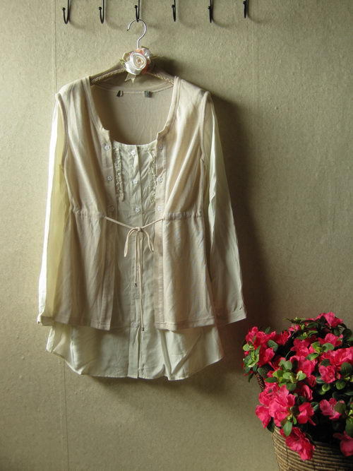free shipping export Product clothing beige white colorant match faux two piece maternity t