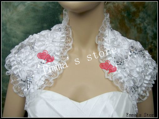 Free Shipping Exquisite Low Price Custom Made 2013 Hot Sale New Sequined Fashional Jacket Wedding Wraps Lace Short Sleeves -003A