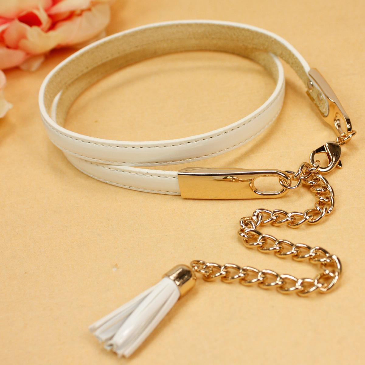 Free Shipping Exquisite pendant cowhide bottom japanned leather female thin belt fashion female chain 4