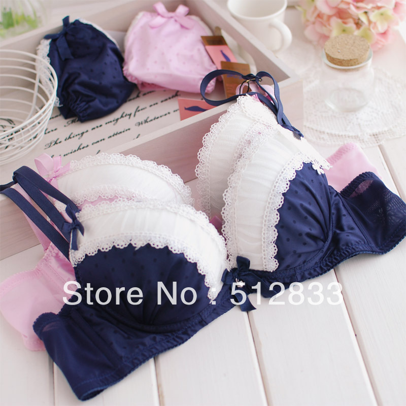 free shipping Exquisite princess lace three-dimensional heart silky luster fabric push up underwear set bra set