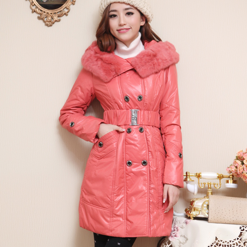 Free shipping, F0217023 x winter fur collar double breasted high quality long-sleeve wadded jacket ,18