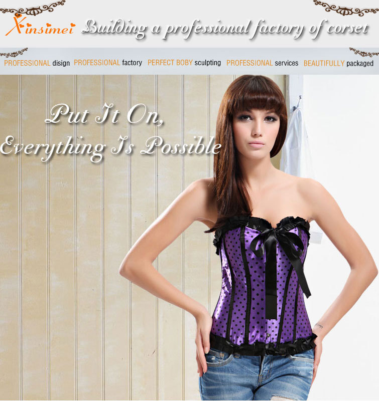 Free Shipping Factory Price Latest Sexy Purple Women Lace Up Corset