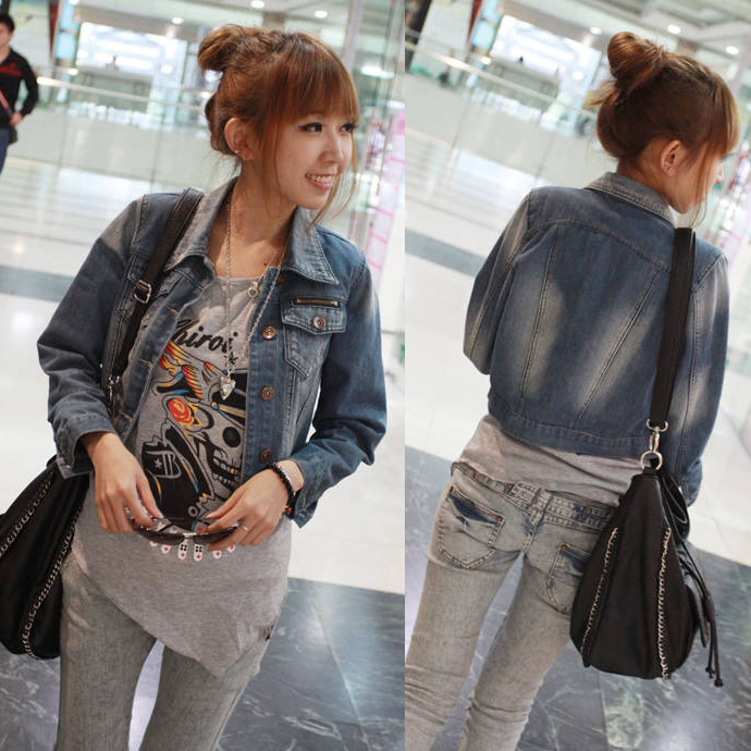 Free Shipping Fairy - 2012 casual all-match wearing white water wash denim coat outerwear LDX