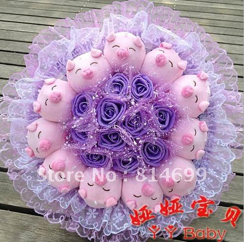 Free shipping Fake bouquet 11 to 11 golden pink piggy pig cartoon bouquet birthday gift Artificial bouquet X611