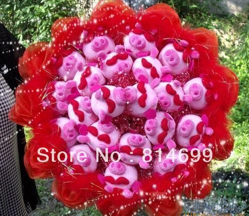Free shipping fake bouquet toys 21 Korean pig toy doll bouquet dried flowers Christmas gifts ZA397