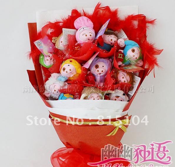 Free shipping Fake bouquet Valentine's Day gift Cartoon bouquet 12 constellation McDull pig artificial bouquet X688