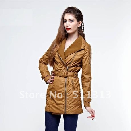 FREE SHIPPING famous brand turn-down collar oblique zipper outerwear trench coats