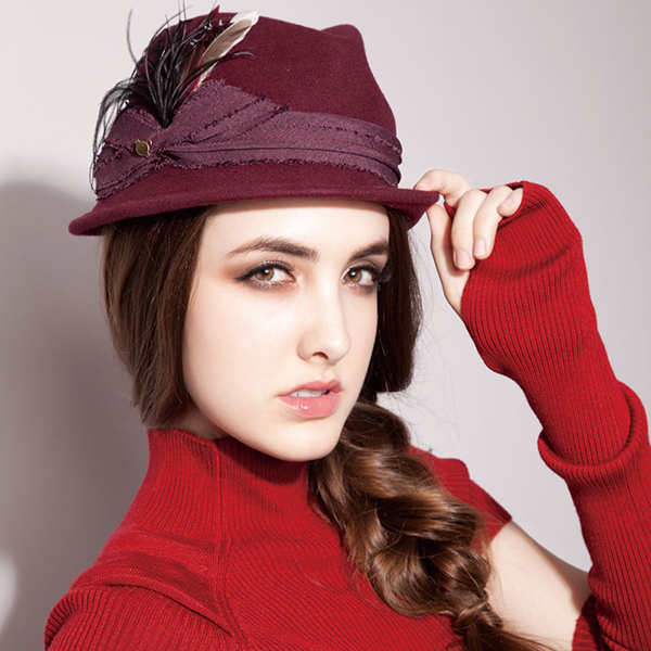 Free Shipping Fashion 100% Wool Feathers Bow British Felt Woolen Millinery Women Hat Fedoras Cap Fashionable Hats Caps A0203006