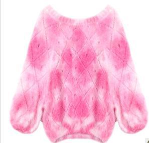 free shipping Fashion 2012 female ladies fashion lantern sleeve plaid cutout sweater pink colour