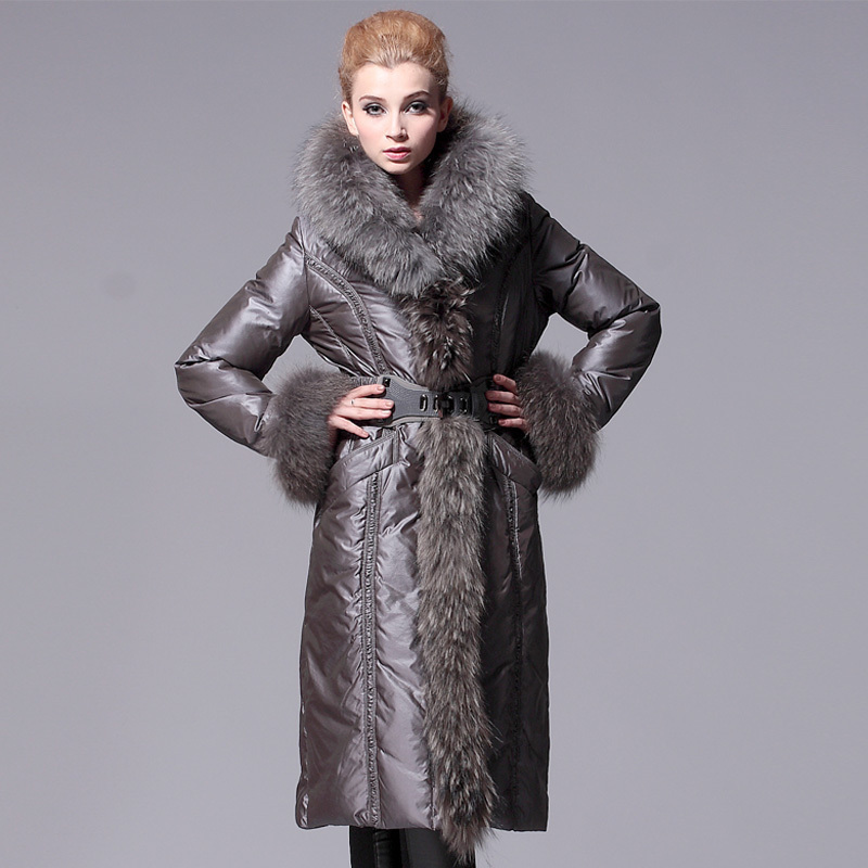 Free Shipping Fashion 2012 New Brand luxury big fur lengthen thickening down coat Women's Outerwear